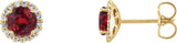 14K Gold Natural Ruby Round 4-Prong Halo-Style Earrings – 3-5.5mm Stones - Yellow Gold