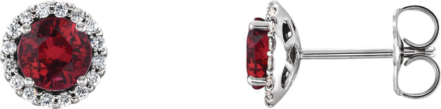 14K Gold Lab-Grown Ruby Round 4-Prong Halo-Style Earrings – 3-6mm Stones - White Gold