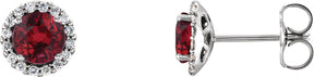 Platinum Natural Ruby Round 4-Prong Halo-Style Earrings – 3-5.5mm Stones