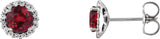 14K Gold Natural Ruby Round 4-Prong Halo-Style Earrings – 3-5.5mm Stones - White Gold