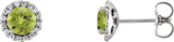 14K Gold Natural Peridot Round 4-Prong Halo-Style Earrings – 3-6mm Stones - White Gold
