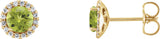14K Gold Natural Peridot Round 4-Prong Halo-Style Earrings – 3-6mm Stones - Yellow Gold