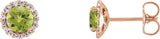 14K Gold Natural Peridot Round 4-Prong Halo-Style Earrings – 3-6mm Stones - Rose Gold
