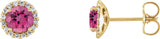 14K Gold Natural Pink Tourmaline Round 4-Prong Halo-Style Earrings – 3-6mm Stones - Yellow Gold