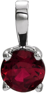 14K Gold Round Natural Ruby Birthstone Necklace or Pendant - White Gold