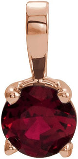 14K Gold Round Natural Ruby Birthstone Necklace or Pendant - Rose Gold