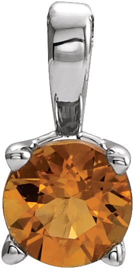 14K Gold Round Natural Citrine Birthstone Necklace or Pendant - White Gold