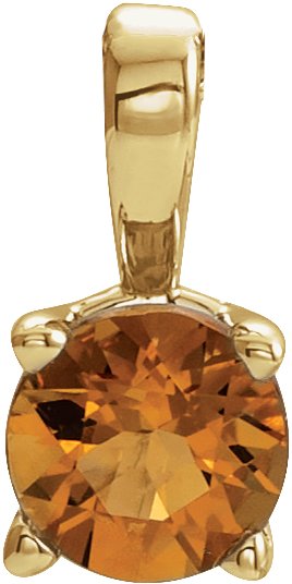 14K Gold Round Natural Citrine Birthstone Necklace or Pendant - Yellow Gold