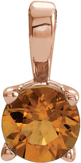 14K Gold Round Natural Citrine Birthstone Necklace or Pendant - Rose Gold