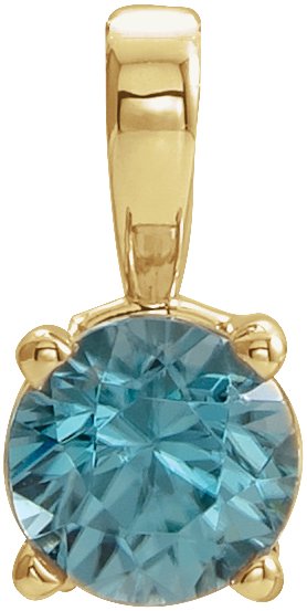 14K Gold Round Natural Blue Zircon Birthstone Necklace or Pendant - Yellow Gold