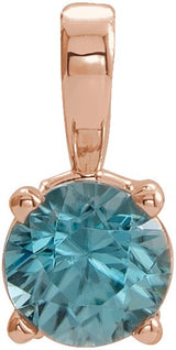 14K Gold Round Natural Blue Zircon Birthstone Necklace or Pendant - Rose Gold