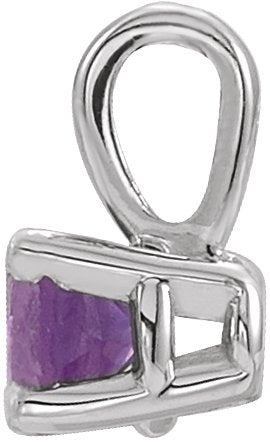 14K Gold Round Natural Amethyst Birthstone Necklace or Pendant - White Gold - view 2