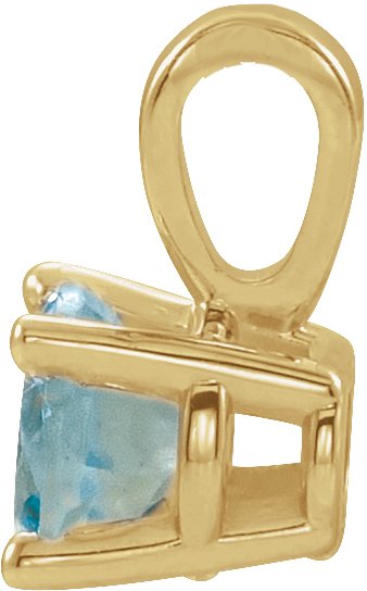 14K Gold Round Natural Aquamarine Birthstone Necklace or Pendant - Yellow Gold - view 2
