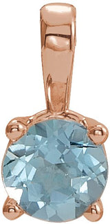 14K Gold Round Natural Aquamarine Birthstone Necklace or Pendant - Rose Gold