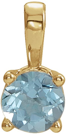 14K Gold Round Natural Aquamarine Birthstone Necklace or Pendant - Yellow Gold
