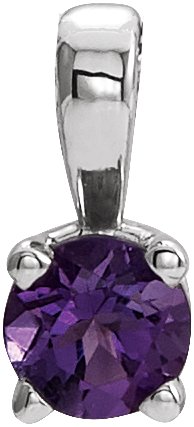 Platinum Round Natural Amethyst Birthstone Necklace or Pendant