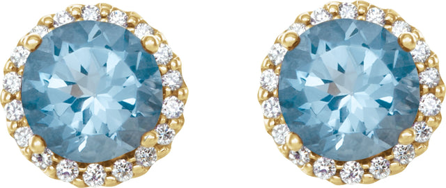 14K Gold Natural Aquamarine Round 4-Prong Halo-Style Earrings – 3-6mm Stones - Yellow Gold - view 2