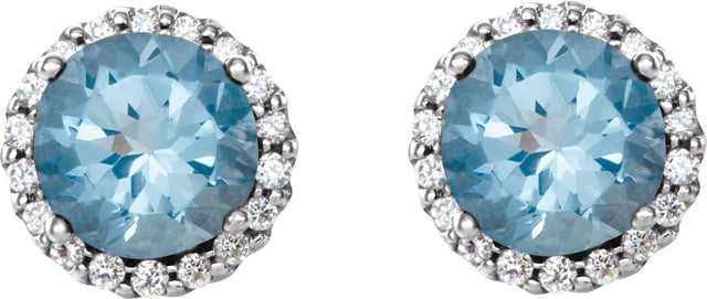 14K Gold Natural Aquamarine Round 4-Prong Halo-Style Earrings – 3-6mm Stones - White Gold - view 2
