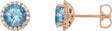 14K Gold Natural Aquamarine Round 4-Prong Halo-Style Earrings – 3-6mm Stones - Rose Gold