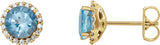 14K Gold Natural Aquamarine Round 4-Prong Halo-Style Earrings – 3-6mm Stones - Yellow Gold