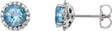 Platinum Natural Aquamarine Round 4-Prong Halo-Style Earrings – 3-6mm Stones