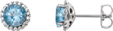 Platinum Natural Aquamarine Round 4-Prong Halo-Style Earrings – 3-6mm Stones