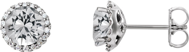 14K Gold Natural Diamond Round 4-Prong Halo-Style Earrings – 3-5.5mm Stones - White Gold