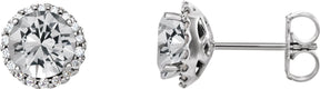 Platinum Natural Diamond Round 4-Prong Halo-Style Earrings – 3-5.5mm Stones