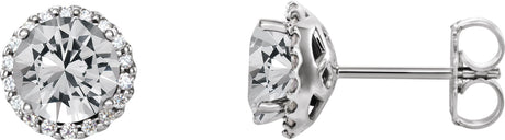 Platinum Natural Diamond Round 4-Prong Halo-Style Earrings – 3-5.5mm Stones