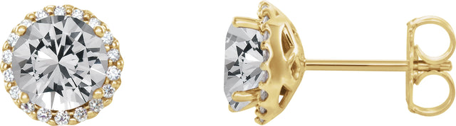 14K Gold Natural Diamond Round 4-Prong Halo-Style Earrings – 3-5.5mm Stones - Yellow Gold