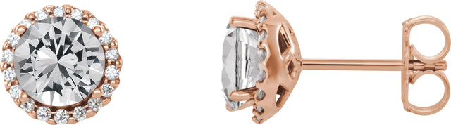 14K Gold Natural Diamond Round 4-Prong Halo-Style Earrings – 3-5.5mm Stones - Rose Gold