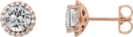 14K Gold Natural White Sapphire Round 4-Prong Halo-Style Earrings – 3-6mm Stones - Rose Gold