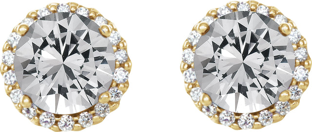 14K Gold Natural Diamond Round 4-Prong Halo-Style Earrings – 3-5.5mm Stones - Yellow Gold - view 2