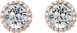 14K Gold Natural White Sapphire Round 4-Prong Halo-Style Earrings – 3-6mm Stones - Rose Gold - view 2