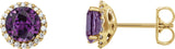 14K Gold Lab-Grown Alexandrite Round 4-Prong Halo-Style Earrings – 3-6mm Stones - Yellow Gold