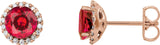14K Gold Lab-Grown Ruby Round 4-Prong Halo-Style Earrings – 3-6mm Stones - Rose Gold