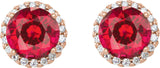 14K Gold Lab-Grown Ruby Round 4-Prong Halo-Style Earrings – 3-6mm Stones - Rose Gold - view 2