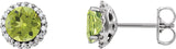 14K Gold Natural Peridot Round 4-Prong Halo-Style Earrings – 3-6mm Stones - White Gold