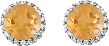 Platinum Natural Citrine Round 4-Prong Halo-Style Earrings – 3-6mm Stones - view 2