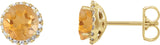 14K Gold Natural Citrine Round 4-Prong Halo-Style Earrings – 3-6mm Stones - Yellow Gold