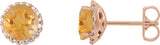 14K Gold Natural Citrine Round 4-Prong Halo-Style Earrings – 3-6mm Stones - Rose Gold