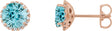 14K Gold Natural Blue Zircon Round 4-Prong Halo-Style Earrings – 3-6mm Stones - Rose Gold