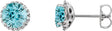 Platinum Natural Blue Zircon Round 4-Prong Halo-Style Earrings – 3-6mm Stones