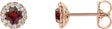 14K Gold Natural Mozambique Garnet Round 4-Prong Halo-Style Earrings – 3-6mm Stones - Rose Gold
