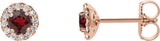 14K Gold Natural Mozambique Garnet Round 4-Prong Halo-Style Earrings – 3-6mm Stones - Rose Gold