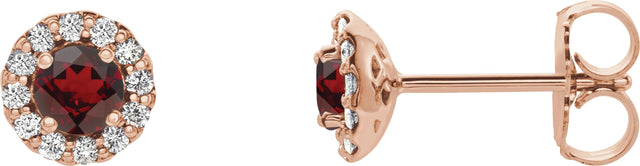 14K Gold Natural Mozambique Garnet Round 4-Prong Halo-Style Earrings – 3-6mm Stones - Rose Gold