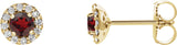 14K Gold Natural Mozambique Garnet Round 4-Prong Halo-Style Earrings – 3-6mm Stones - Yellow Gold