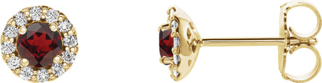 14K Gold Natural Mozambique Garnet Round 4-Prong Halo-Style Earrings – 3-6mm Stones - Yellow Gold