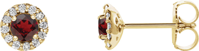 14K Gold Natural Mozambique Garnet Round 4-Prong Halo-Style Earrings – 3-6mm Stones - Yellow Gold