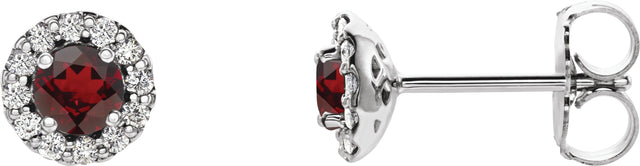 14K Gold Natural Mozambique Garnet Round 4-Prong Halo-Style Earrings – 3-6mm Stones - White Gold